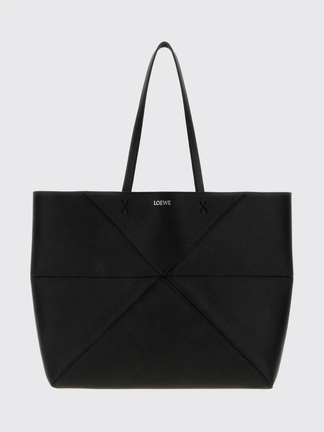 LOEWE OS large puzzle fold calfskin leather tote bag with laminated logo