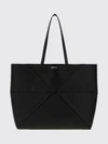 large puzzle fold calfskin leather tote bag with laminated logo
