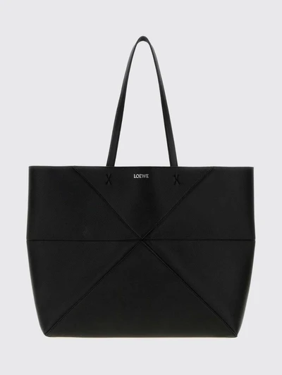 large puzzle fold calfskin leather tote bag with laminated logo