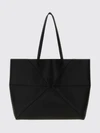 large puzzle fold calfskin leather tote bag with laminated logo
