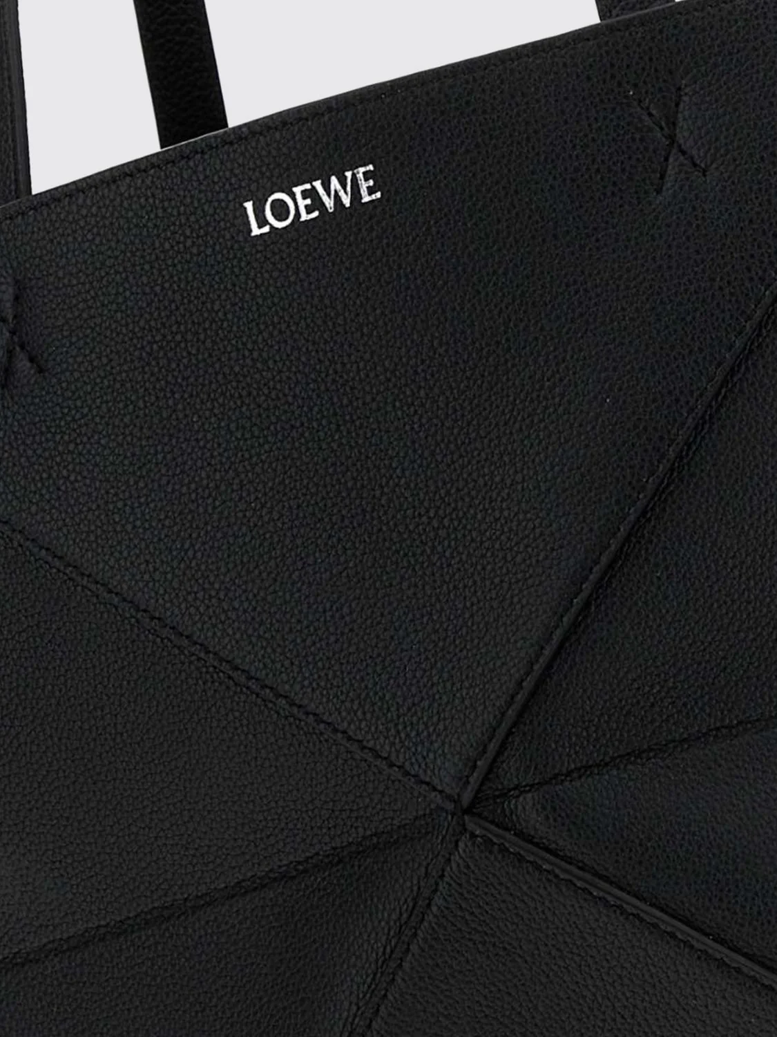 large puzzle fold calfskin leather tote bag with laminated logo