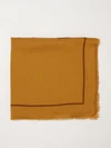square wool scarf with ysl monogram print and fringed edges