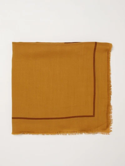 square wool scarf with ysl monogram print and fringed edges