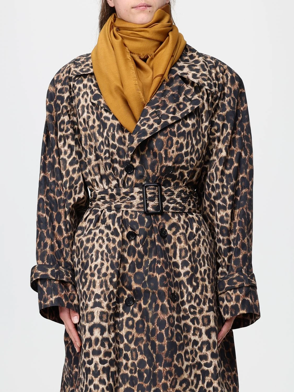 SAINT LAURENT OS square wool scarf with ysl monogram print and fringed edges