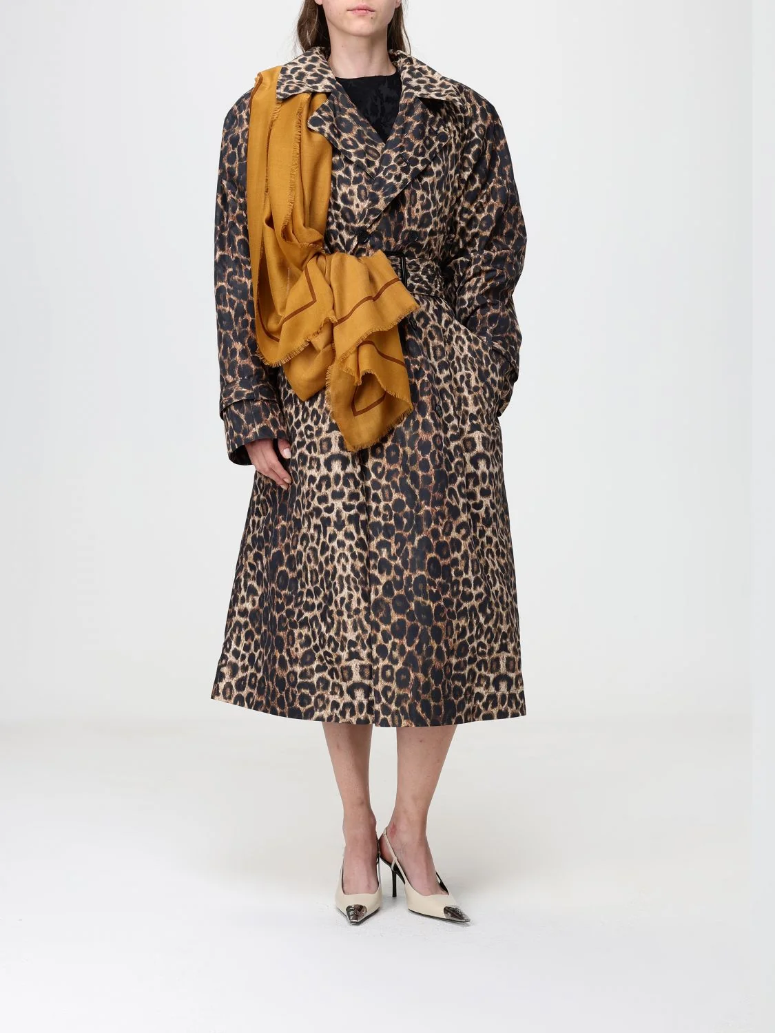 square wool scarf with ysl monogram print and fringed edges