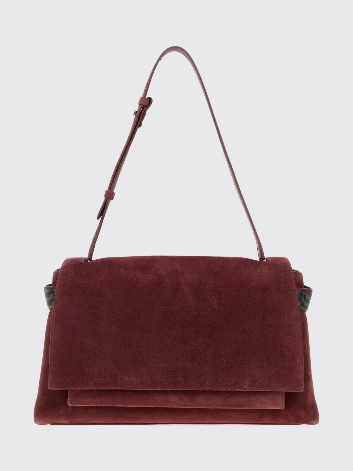 suede shoulder bag with monili embellishment