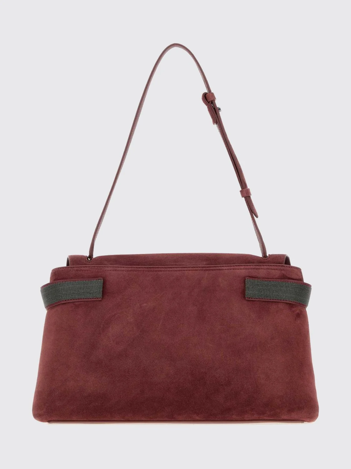 suede shoulder bag with monili embellishment