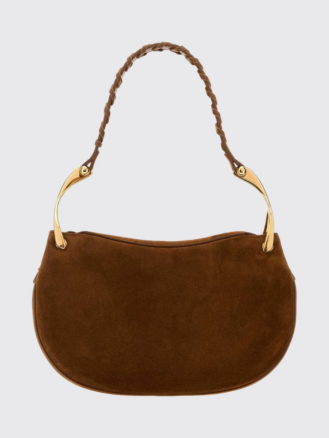 MCQUEEN OS wishbone suede shoulder bag with metal trims and engraved logo