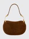 wishbone suede shoulder bag with metal trims and engraved logo