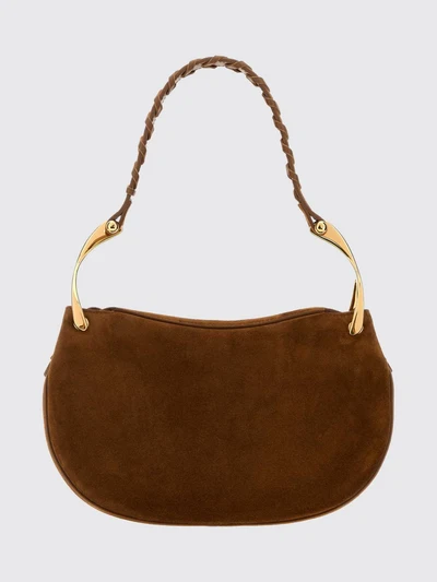 wishbone suede shoulder bag with metal trims and engraved logo