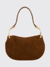 wishbone suede shoulder bag with metal trims and engraved logo