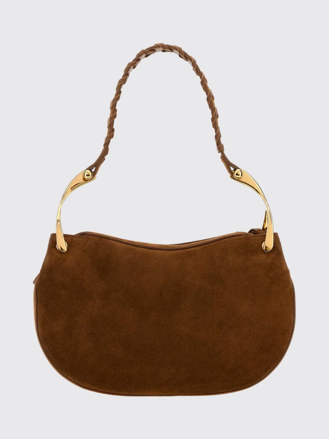 wishbone suede shoulder bag with metal trims and engraved logo