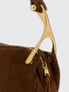 wishbone suede shoulder bag with metal trims and engraved logo
