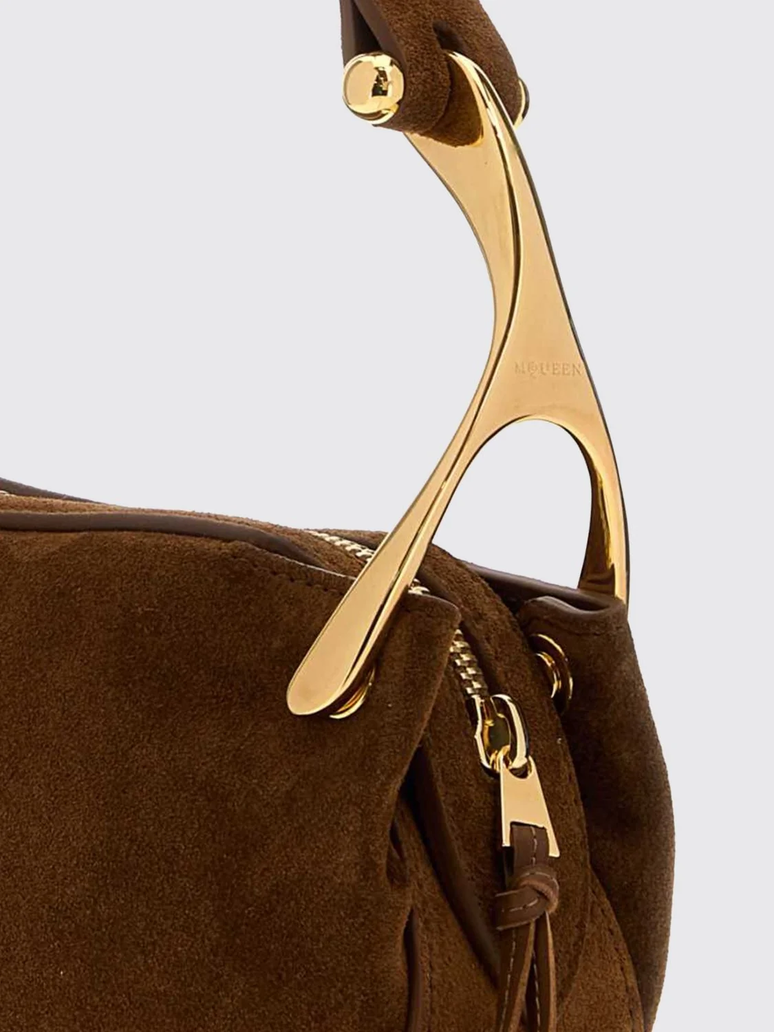wishbone suede shoulder bag with metal trims and engraved logo