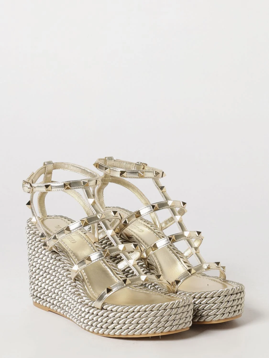 rockstud laminated leather wedge sandals with studs