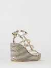 rockstud laminated leather wedge sandals with studs
