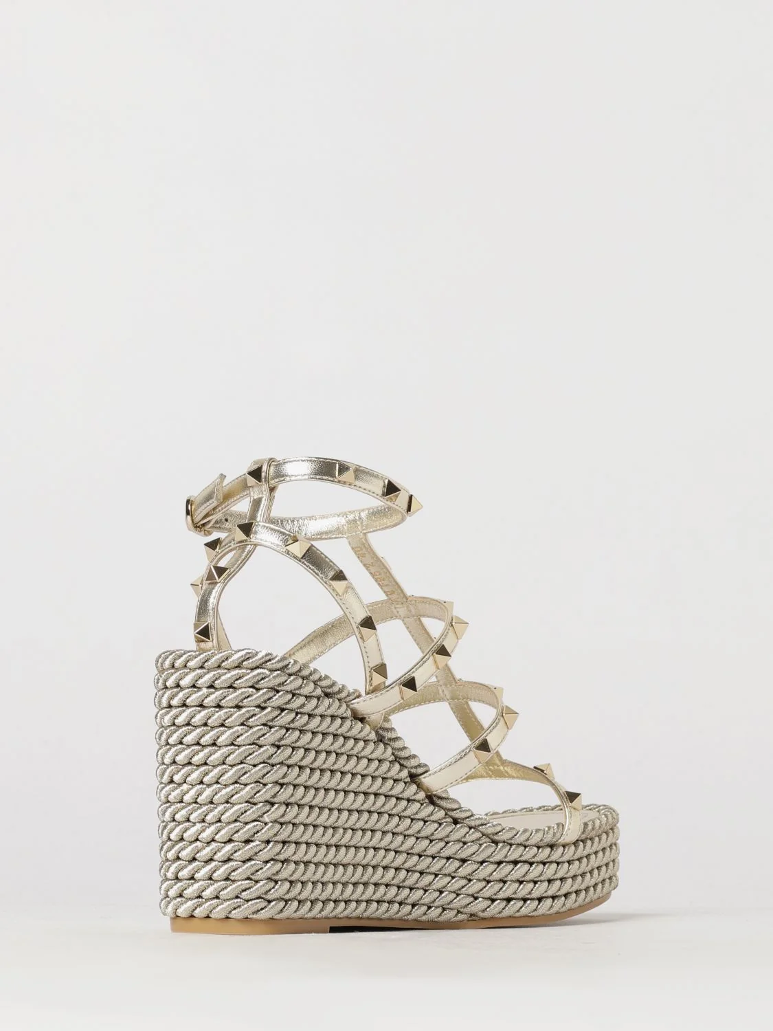 rockstud laminated leather wedge sandals with studs