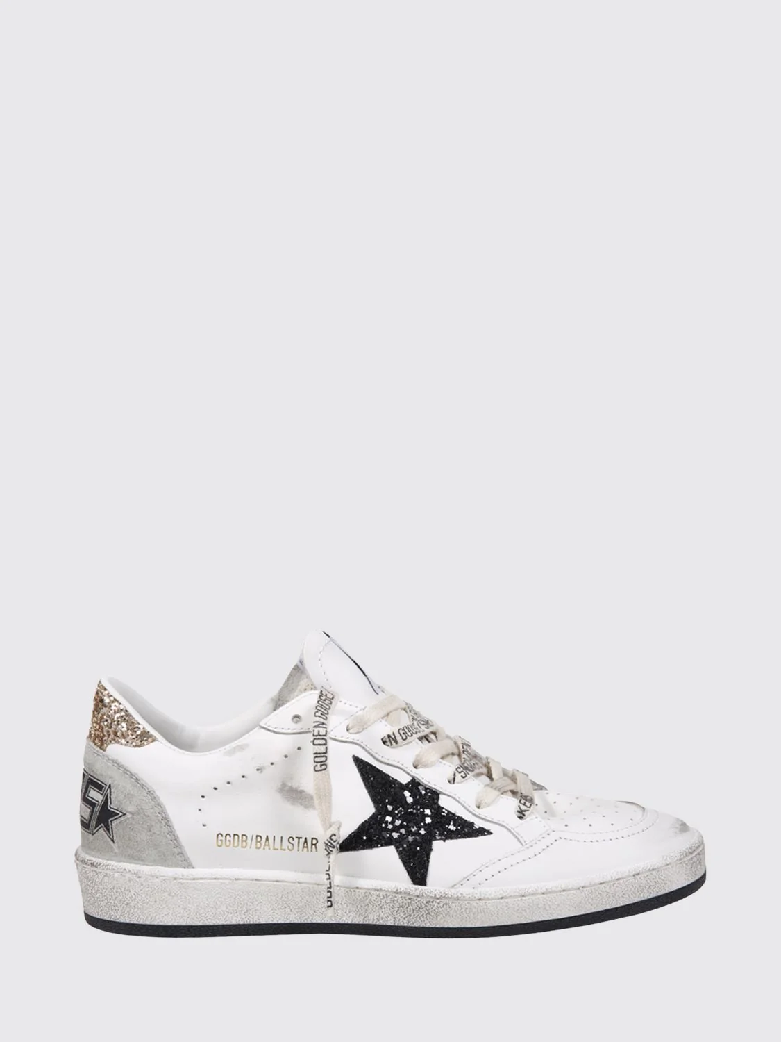 GOLDEN GOOSE 37 ball star leather and glitter fabric sneakers with used effect