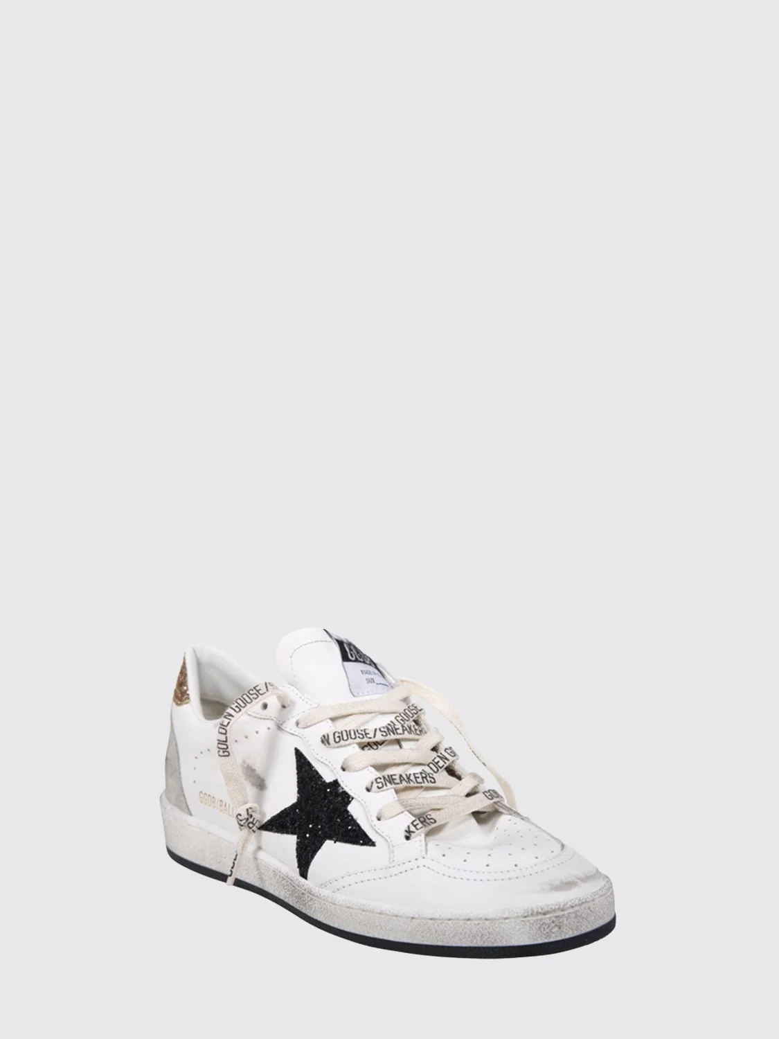 GOLDEN GOOSE 37 ball star leather and glitter fabric sneakers with used effect