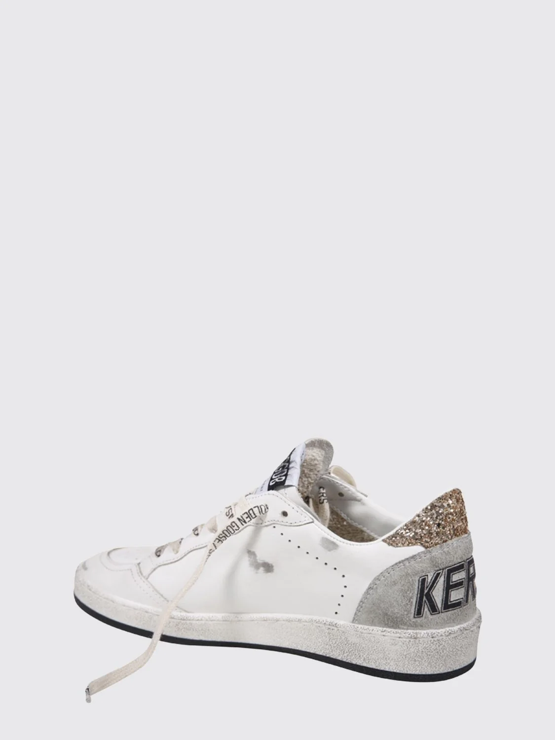 ball star leather and glitter fabric sneakers with used effect