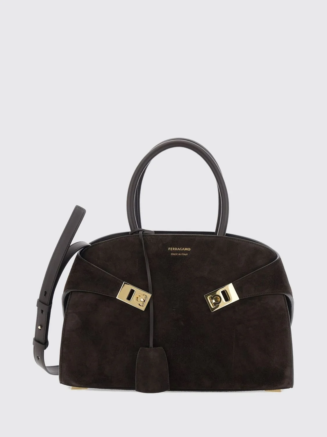 hug small suede leather top handle bag with removable strap