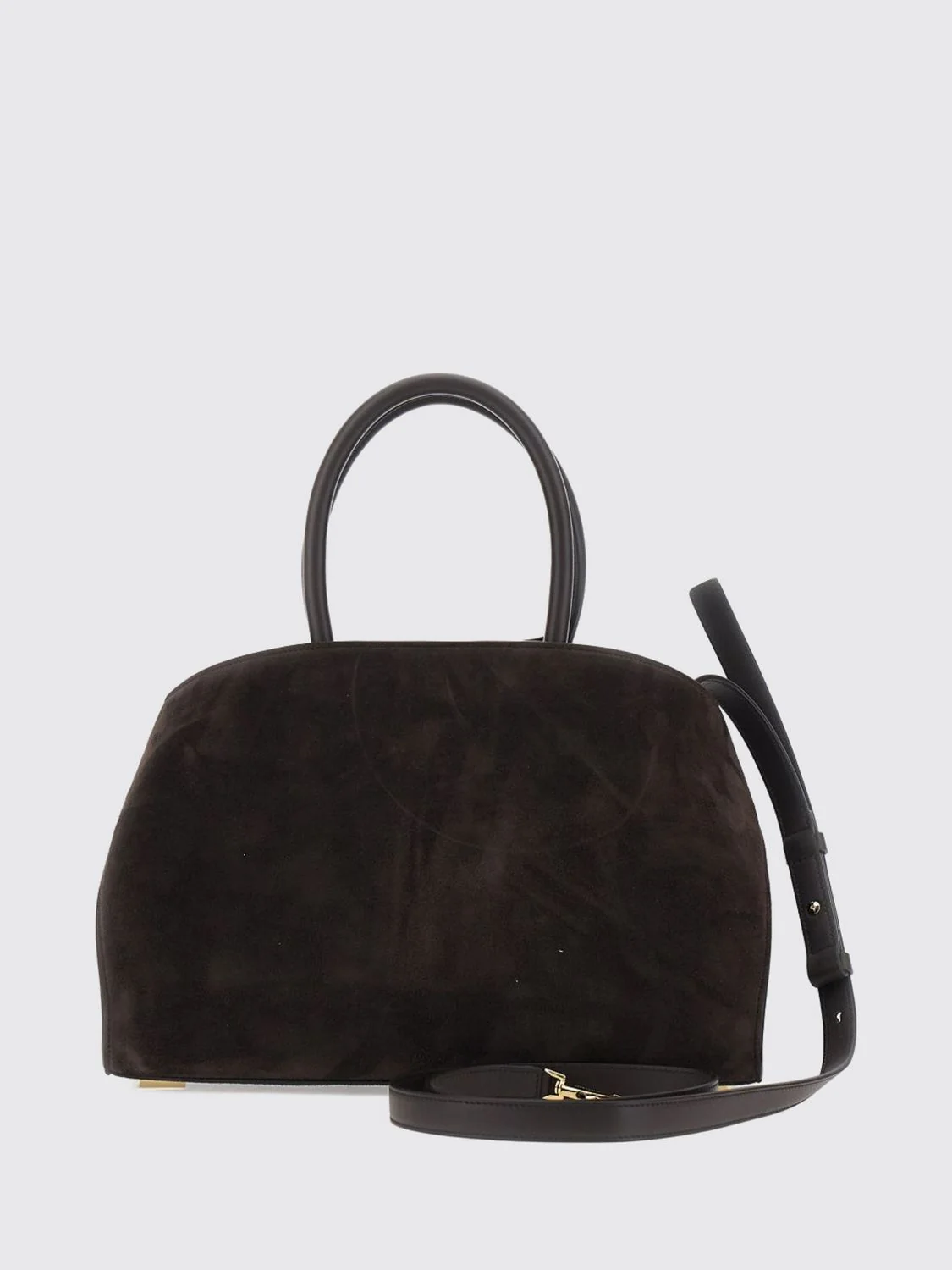 FERRAGAMO OS hug small suede leather top handle bag with removable strap