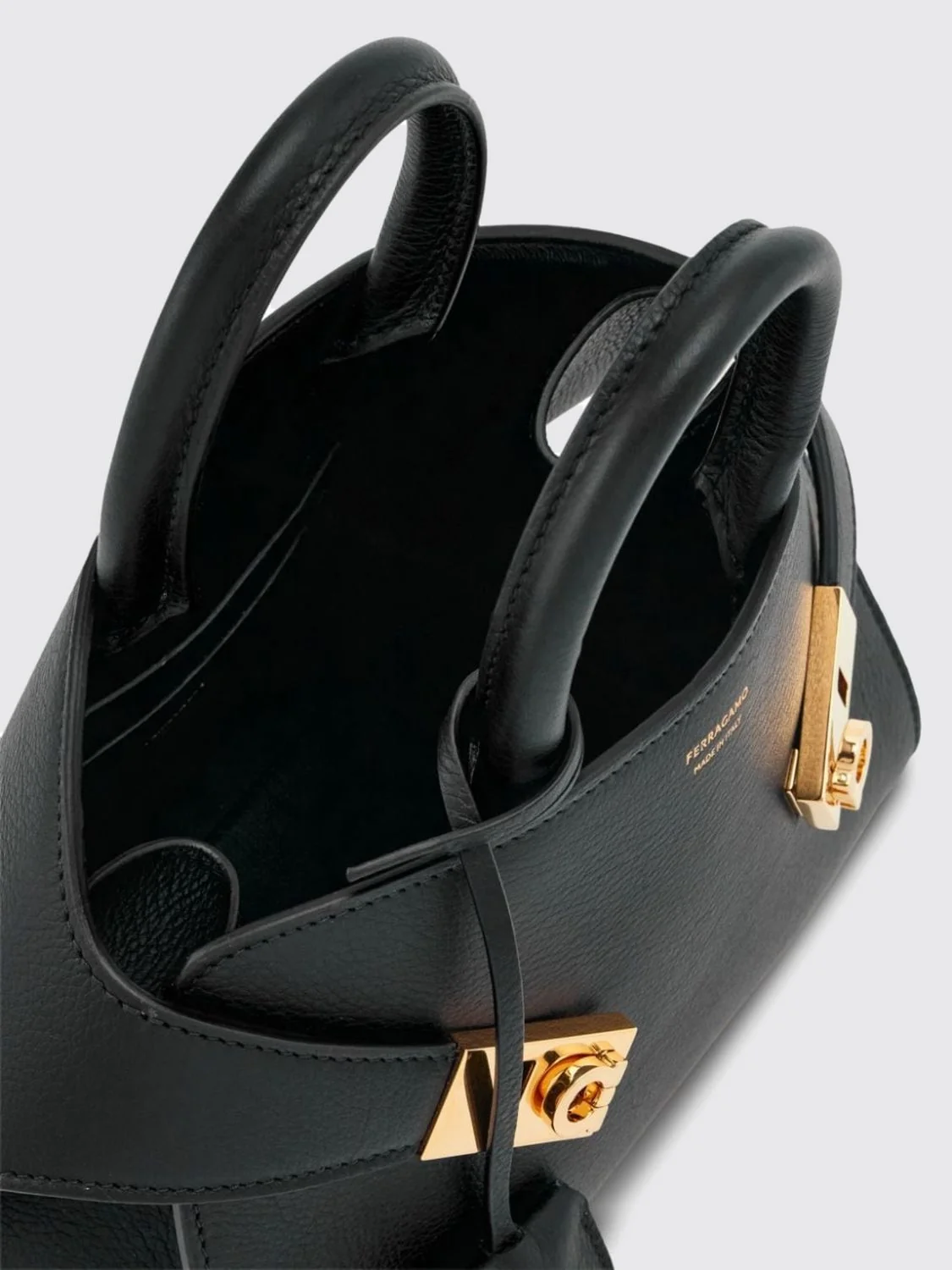 hug calfskin leather mini top handle bag with double handle and straps