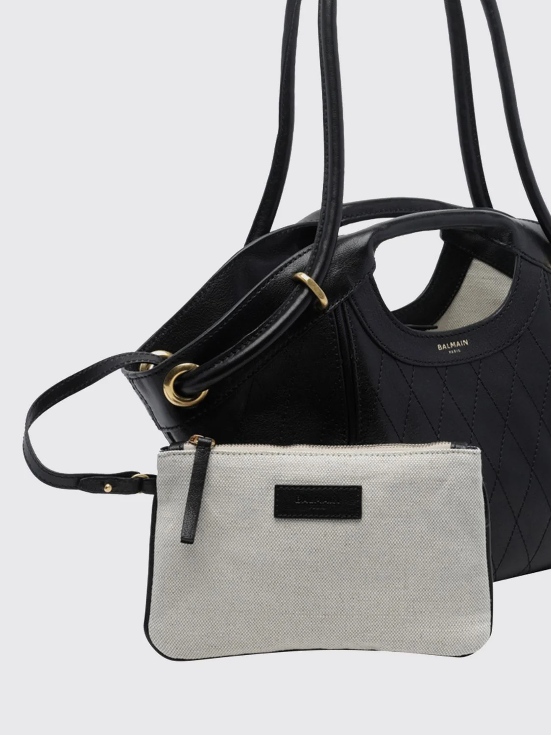 quilted sheep leather tote bag with inner pouch