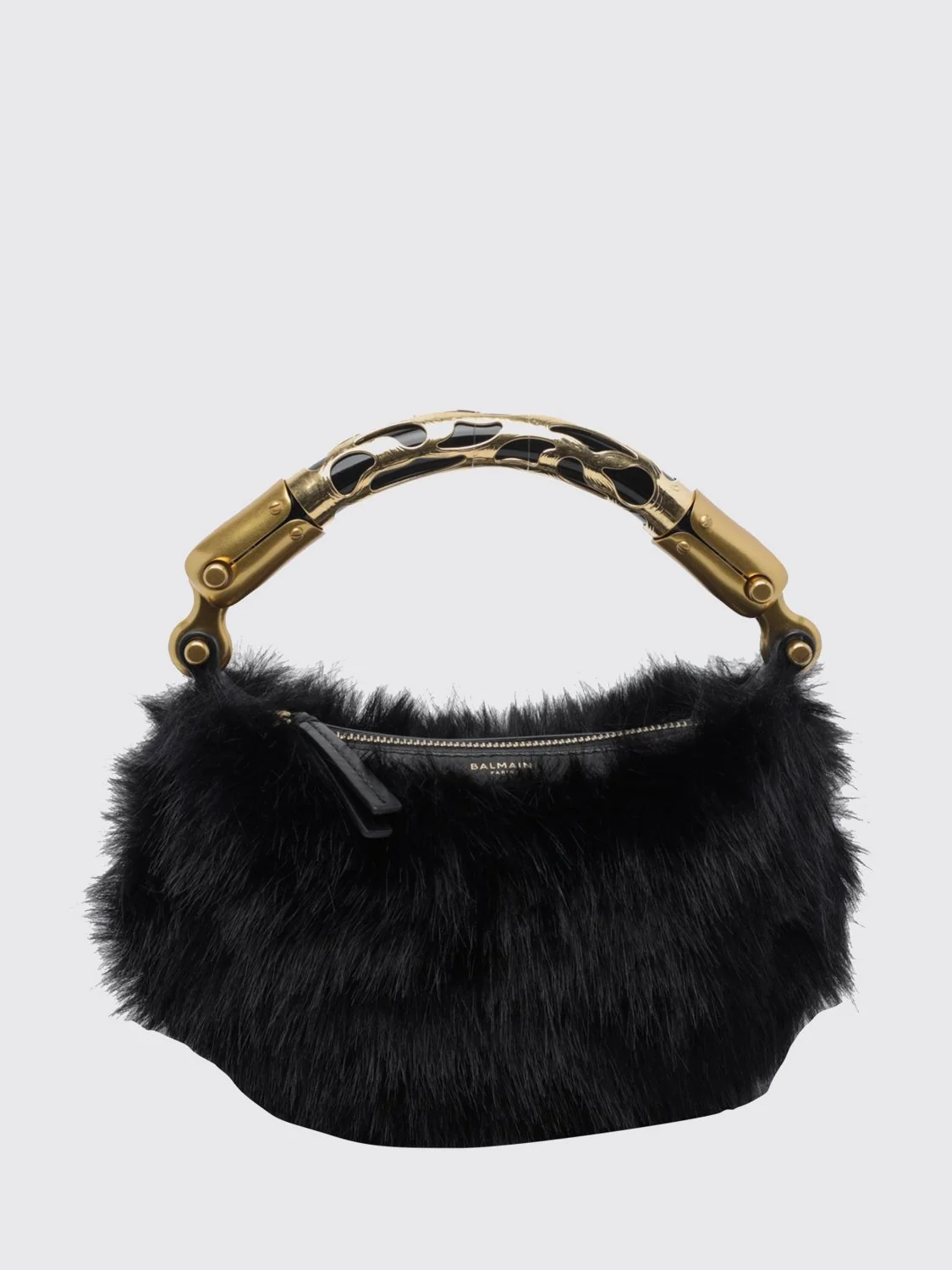 BALMAIN OS ébène faux fur mini handbag with rigid handle