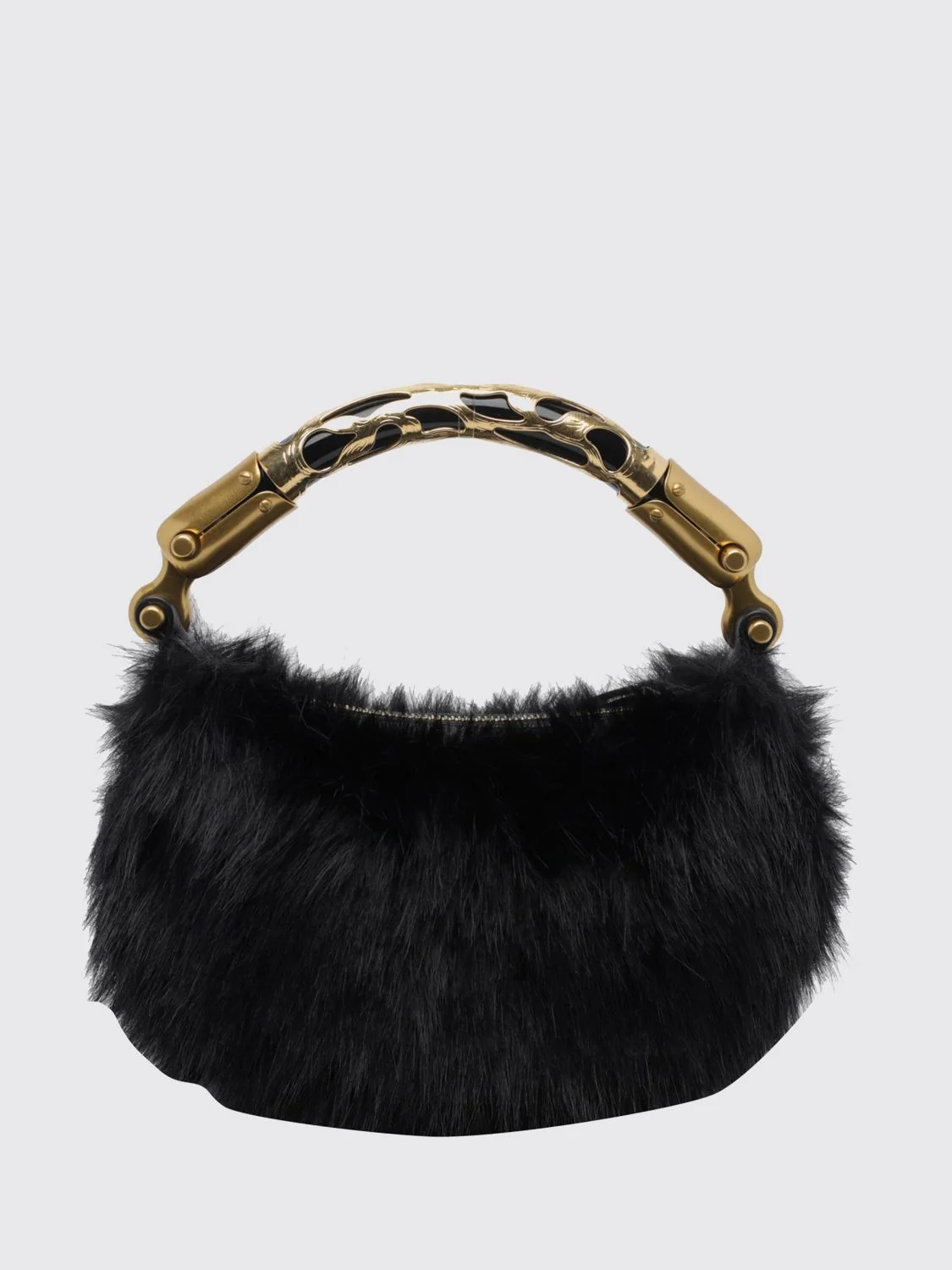 BALMAIN OS ébène faux fur mini handbag with rigid handle