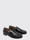 brushed leather loafers with strap and metal logo