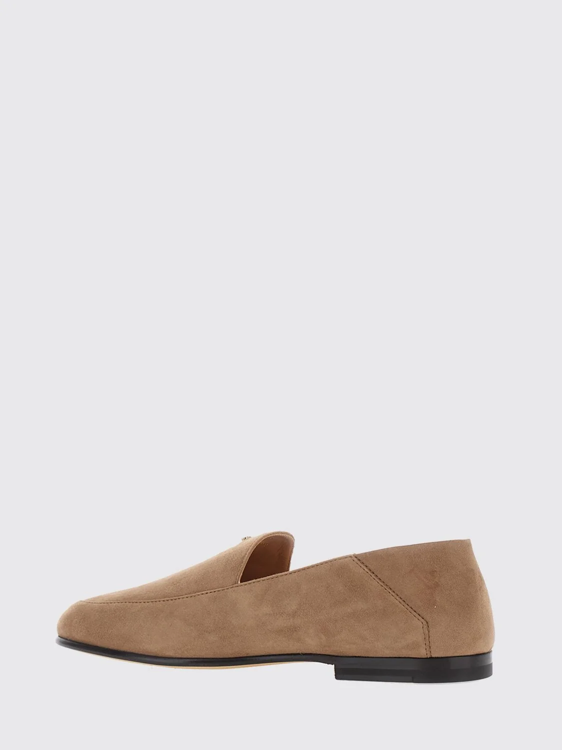 suede calfskin loafers with metal logo and low heel