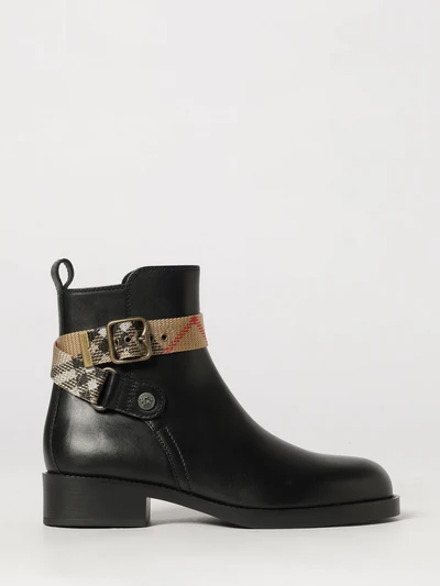 huntley leather biker ankle boots with vintage check inserts