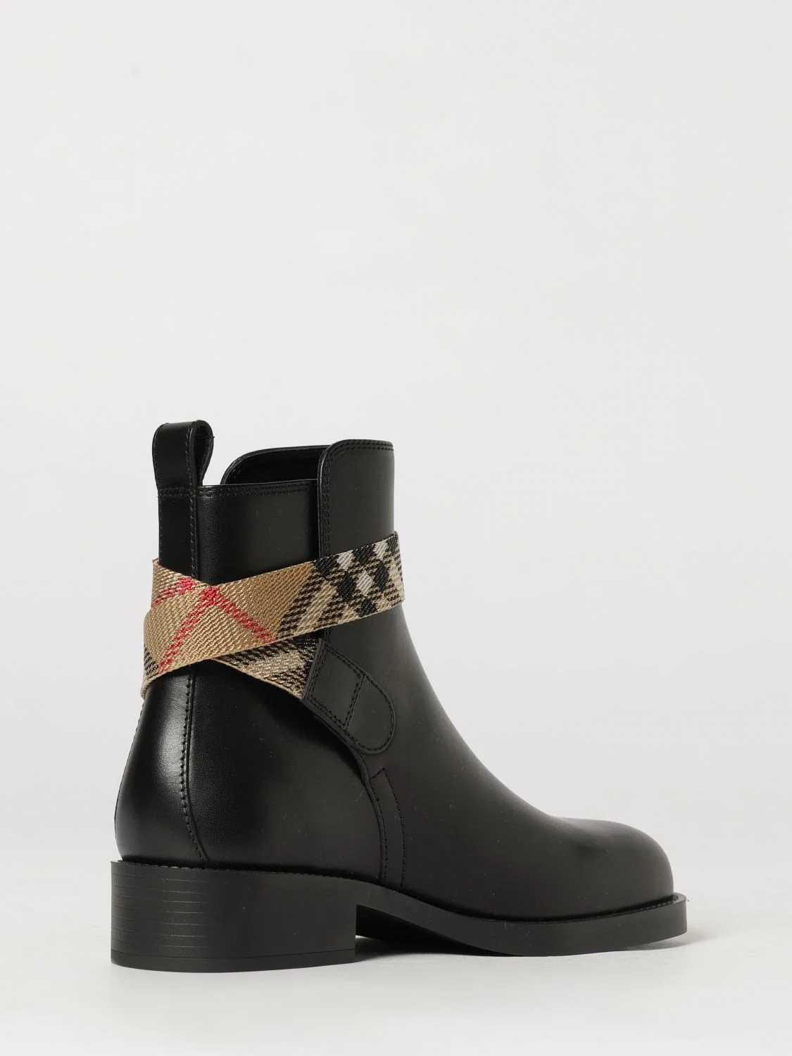 huntley leather biker ankle boots with vintage check inserts