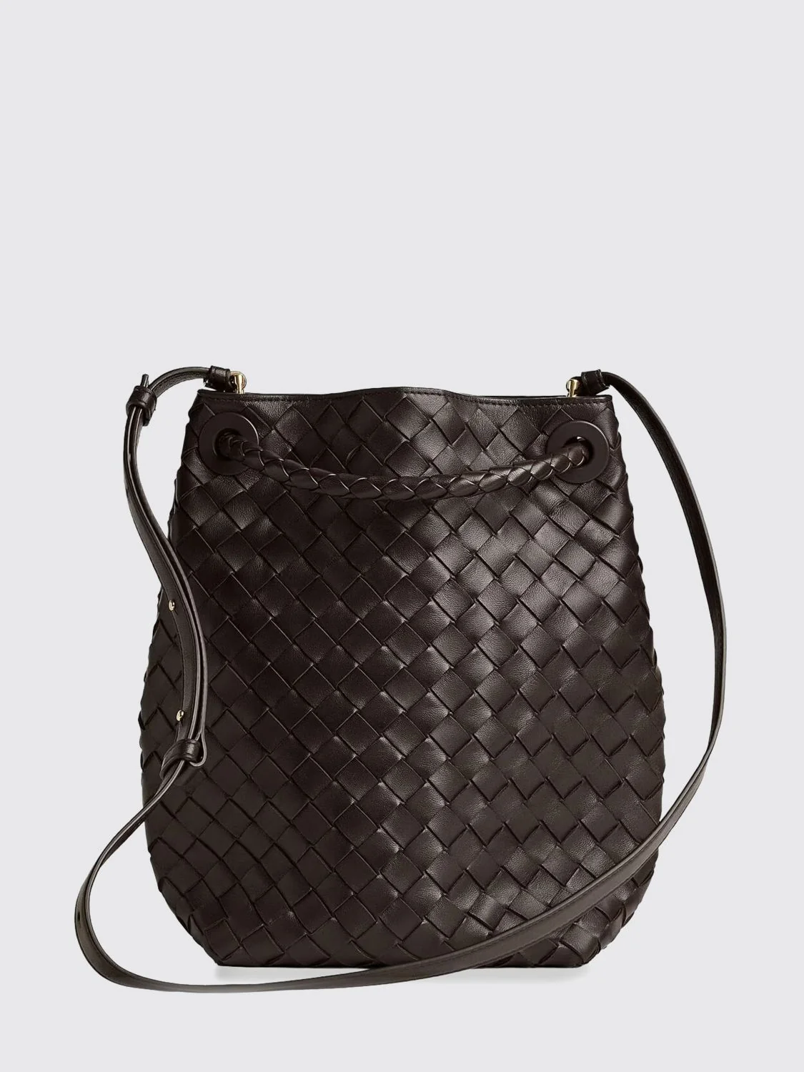 andiamo woven lambskin bucket bag with adjustable strap