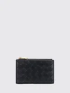bifold woven calfskin wallet with card slots and zip pocket