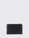 bifold woven calfskin wallet with card slots and zip pocket