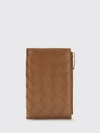 bifold woven calfskin wallet with card slots and zip pocket