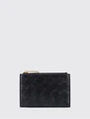 flat woven nappa leather card holder with zipped pocket