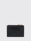flat woven nappa leather card holder with zipped pocket