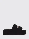 shearling wedge slide sandals with embroidered logo