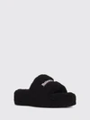 shearling wedge slide sandals with embroidered logo
