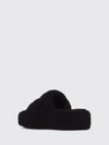 shearling wedge slide sandals with embroidered logo