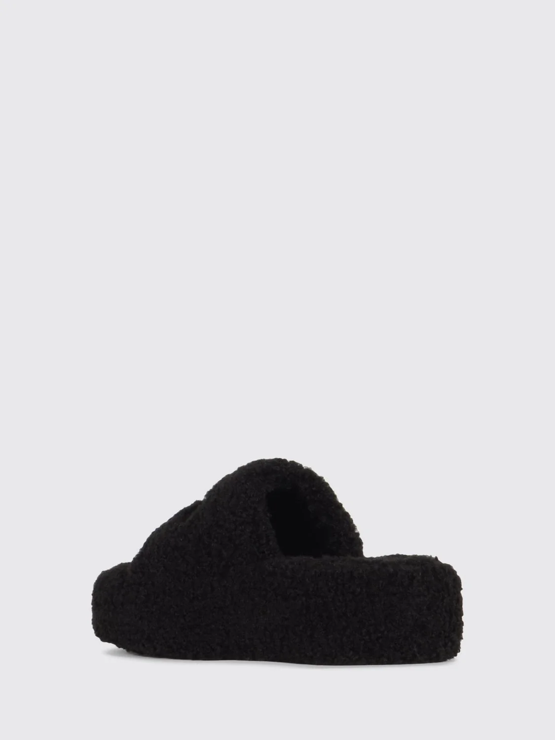 shearling wedge slide sandals with embroidered logo