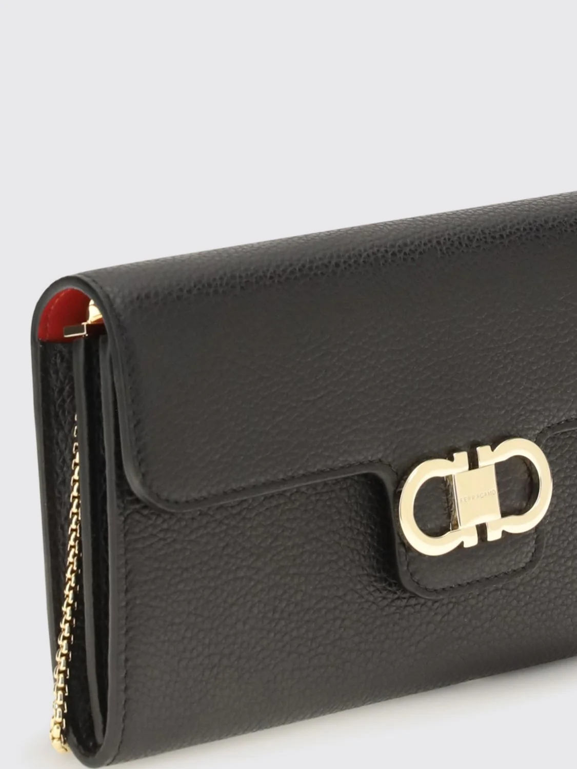 gancini calfskin wallet on chain with chain strap