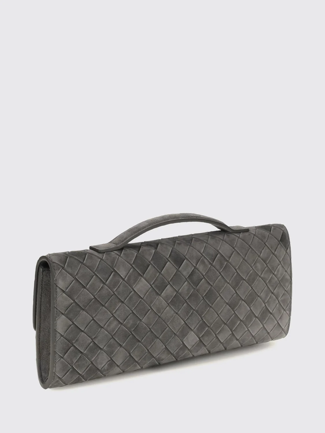 andiamo intrecciato suede leather clutch