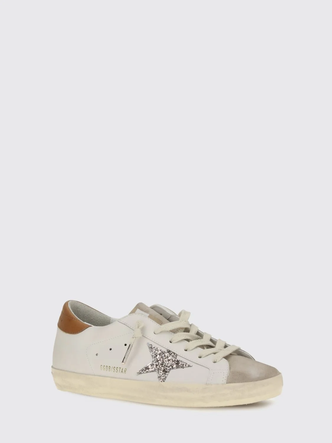 GOLDEN GOOSE 36 super-star leather sneakers with glitter logo and distressed effect