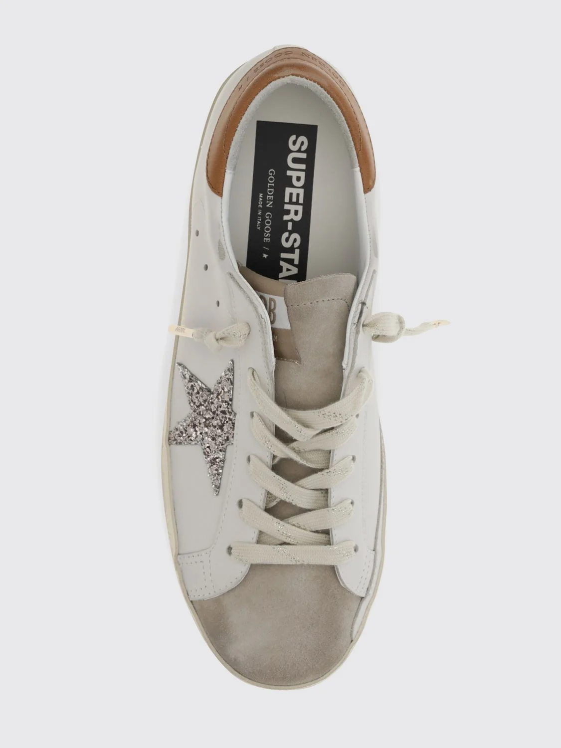 super-star leather sneakers with glitter logo and distressed effect