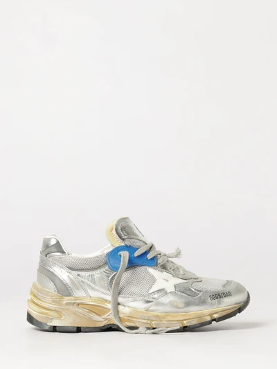 dad leather and mesh sneakers with distressed effect and applied logo