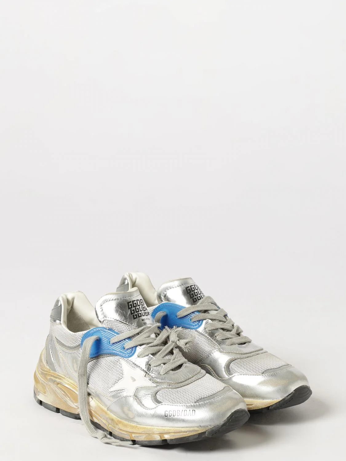 GOLDEN GOOSE 35 dad leather and mesh sneakers with distressed effect and applied logo